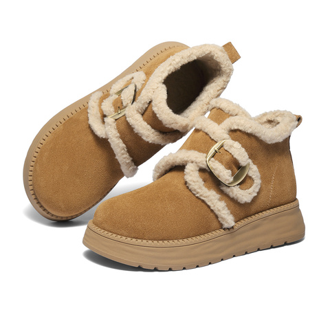 森达雪地靴女2025冬季新款商场同款保暖厚底勃肯短靴XUV01DD5