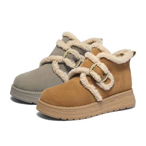 森达雪地靴女2025冬季新款商场同款保暖厚底勃肯短靴XUV01DD5