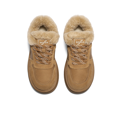 森达毛毛鞋女2025冬新商场同款保暖户外休闲板鞋XVC01DM5