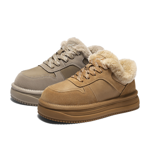 森达毛毛鞋女2025冬新商场同款保暖户外休闲板鞋XVC01DM5