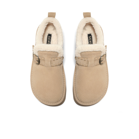 森达毛毛鞋女2025冬季新款舒适保暖厚底勃肯休闲鞋WP051DA5