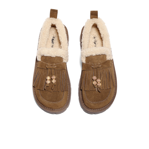 森达毛毛鞋女2025冬季新款商场同款一脚蹬厚底休闲鞋XSJ01DM5