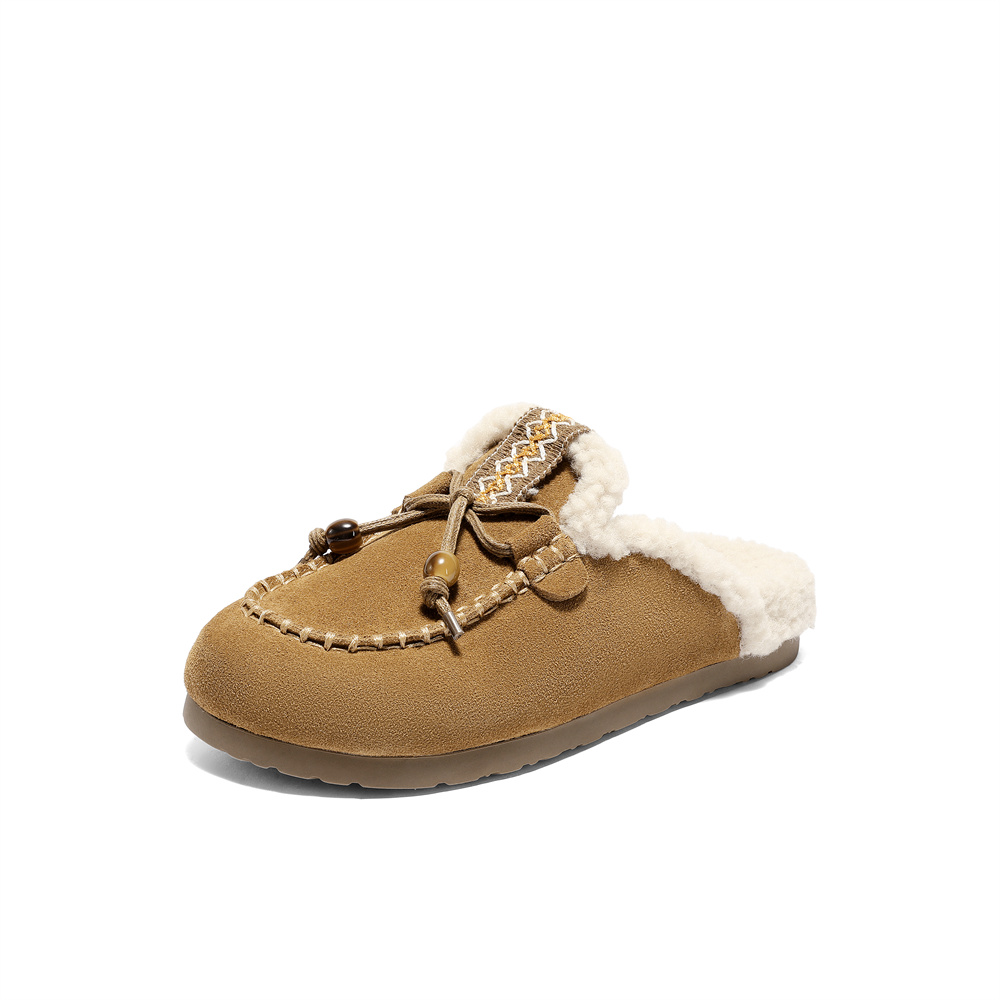 森达毛毛鞋女2025冬新商场同款毛绒保暖穆勒拖鞋XST01DT5