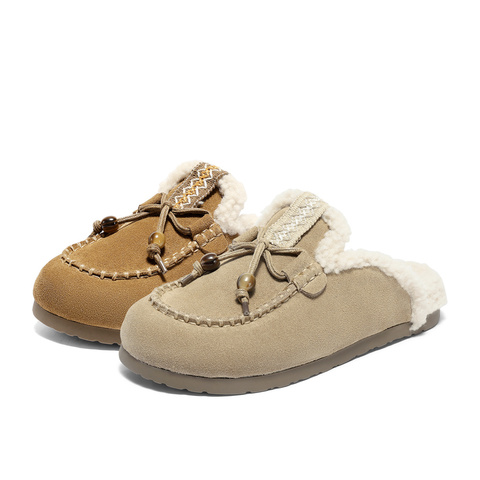 森达毛毛鞋女2025冬新商场同款毛绒保暖穆勒拖鞋XST01DT5