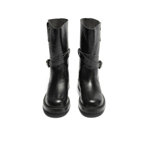 森达时装靴女2025冬新商场同款皮带扣潮流休闲中靴XVL01DG5