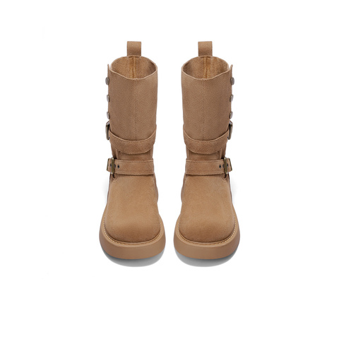 森达西部靴女2025冬新商场同款欧美皮带扣中筒靴XVV01DZ5