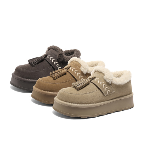 森达毛毛鞋女2025冬新保暖毛绒户外厚底流苏雪地鞋ZTI54DA5