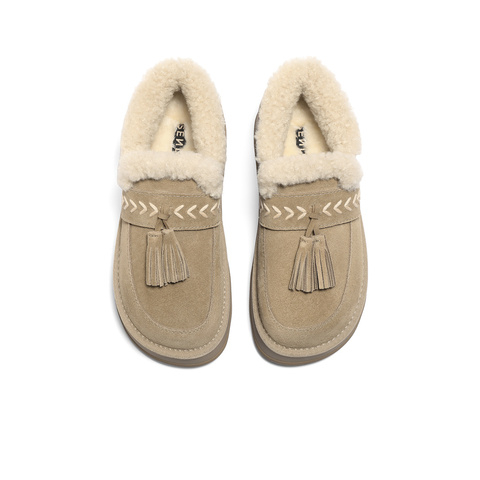 森达毛毛鞋女2025冬新保暖毛绒户外厚底流苏雪地鞋ZTI54DA5