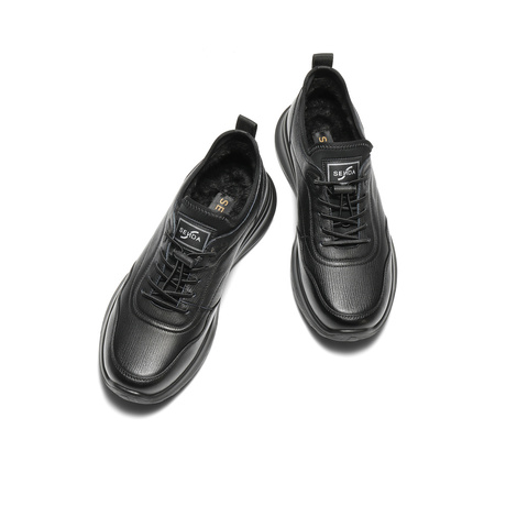 森达健步鞋男2025冬新商场同款毛绒保暖厚底休闲鞋2DT01DM5