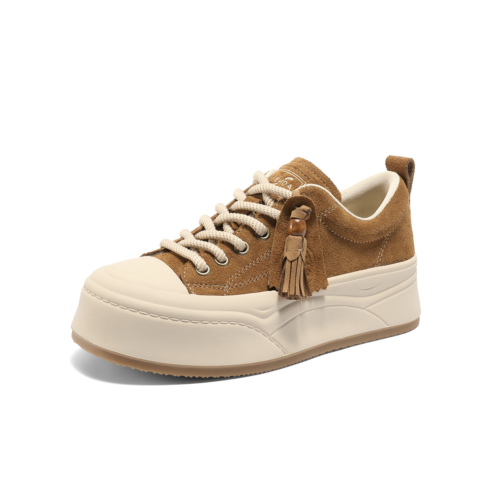 森达板鞋女2025秋季新款商场同款流苏时尚厚底休闲鞋XVD01CM5