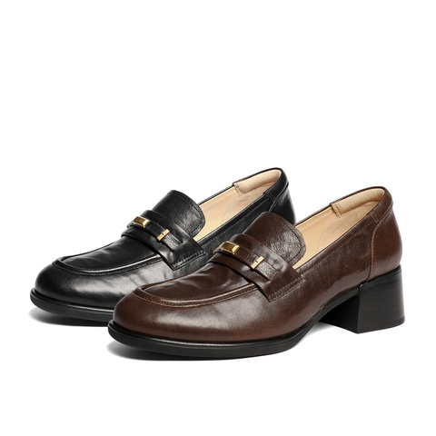 森达乐福鞋女2026春新商场同款抓纹羊皮粗跟职场单鞋XWK01AA6