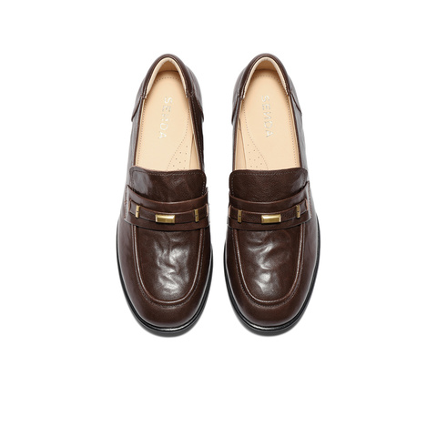 森达乐福鞋女2026春新商场同款抓纹羊皮粗跟职场单鞋XWK01AA6