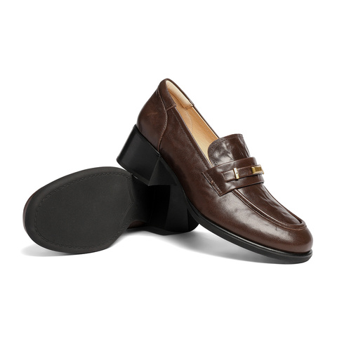 森达乐福鞋女2026春新商场同款抓纹羊皮粗跟职场单鞋XWK01AA6