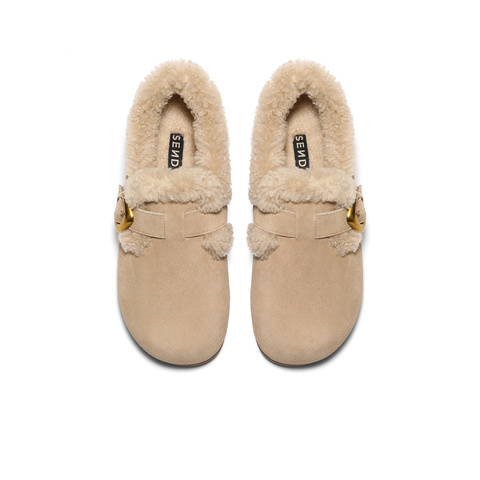 森达勃肯鞋女2026春季新款毛绒保暖舒适休闲毛毛鞋ZTK14AM6