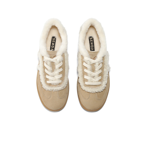 森达毛毛鞋女2026春新德训户外休闲保暖休闲板鞋4QSB7AM6