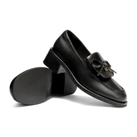 森达乐福鞋女款2026春新蝴蝶结一脚蹬粗跟通勤单鞋ZTJ11AA6