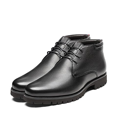 SKAP/圣伽步冬季专柜同款黑色牛皮时尚商务鞋男短靴(绒里)20711872
