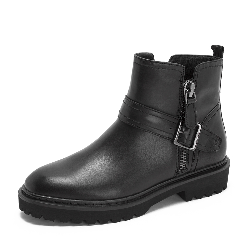 SKAP/圣伽步冬季专柜同款牛皮时尚方跟女短靴10811241