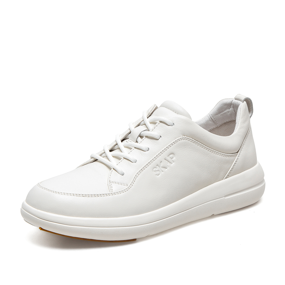 SKAP/圣伽步2021春季新款牛皮革系带小白鞋舒适平底女休闲鞋NE0BH318