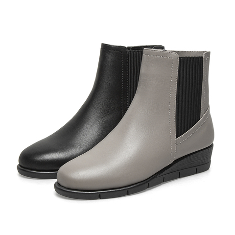 SKAP圣伽步2021冬季新款商场同款牛皮革舒适坡跟女短靴ABG01DD1