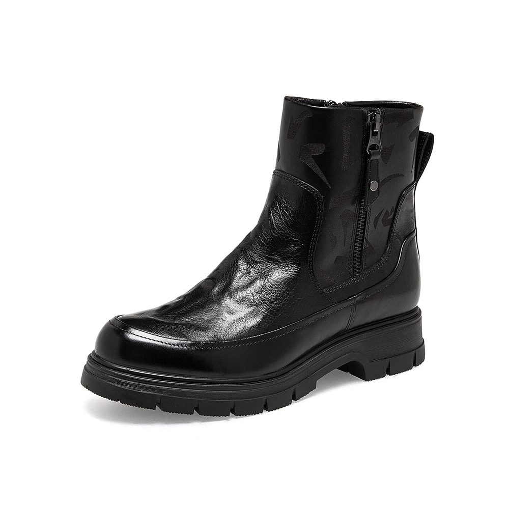 SKAP圣伽步2022冬季新款商场同款国风文字双拉链女短靴AAJ05DD2