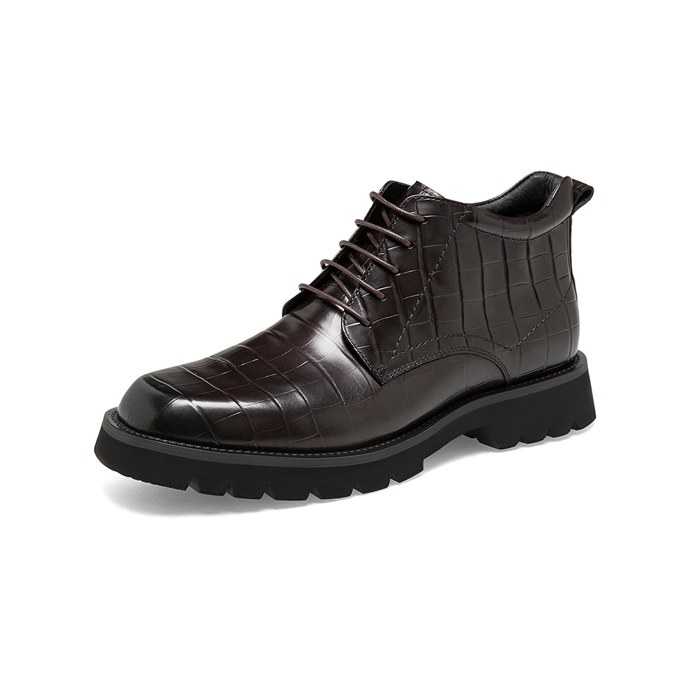 SKAP圣伽步2022冬季新款商场同款压纹系带商务靴男短靴A3V05DD2