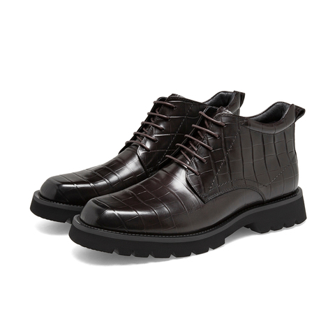 SKAP圣伽步2022冬季新款商场同款压纹系带商务靴男短靴A3V05DD2