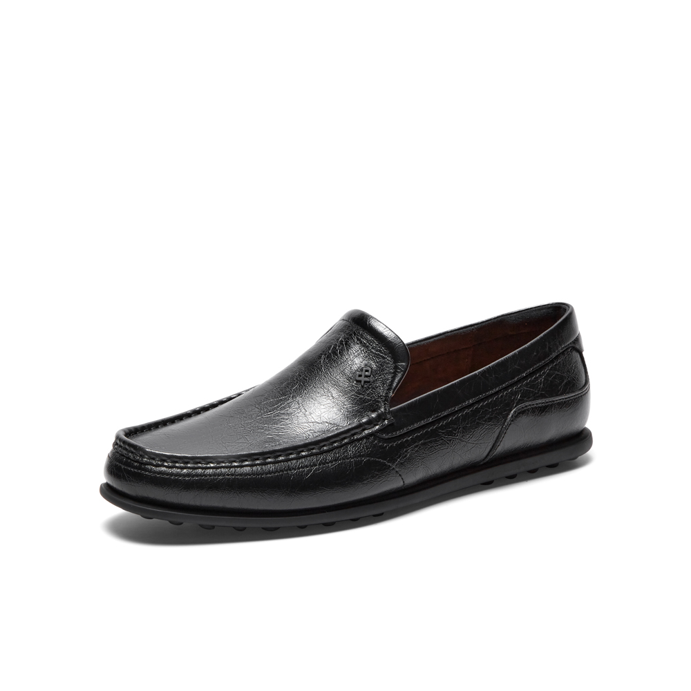 SKAP圣伽步男鞋2024秋季新款日常一脚蹬平跟舒适皱漆男士休闲皮鞋