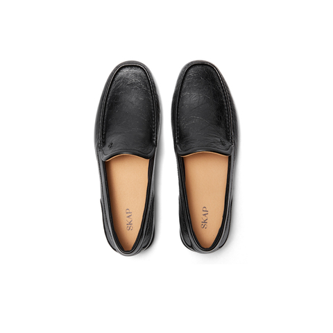 SKAP圣伽步男鞋2024秋季新款日常一脚蹬平跟舒适皱漆男士休闲皮鞋