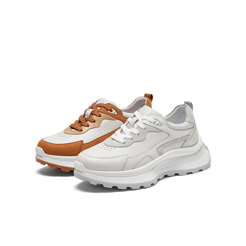 SKAP圣伽步女鞋2024秋季新款简约系带厚底撞色运动女休闲老爹鞋