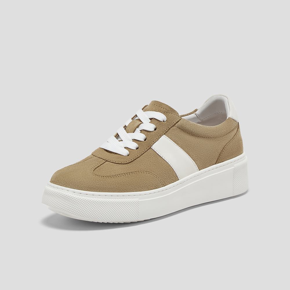 SKAP圣伽步女鞋2024秋季新款板鞋日常拼色系带厚底舒适女款休闲鞋