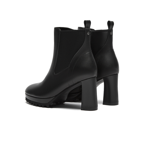 SKAP圣伽步2024冬季新款弹力靴时尚粗跟短靴女士款高跟时装靴子