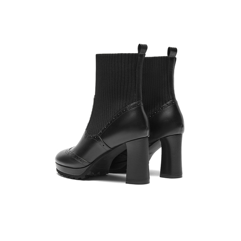 SKAP圣伽步2025冬季新款短靴弹力粗高跟商务休闲女时装靴