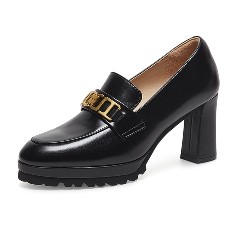 SKAP圣伽步女鞋2024秋季新款金属气质通勤舒适休闲高跟鞋女士单鞋