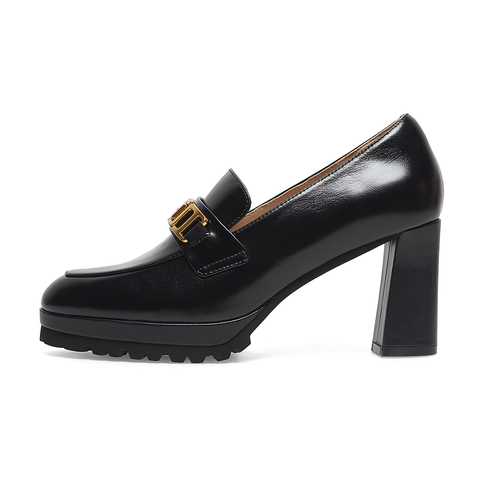 SKAP圣伽步女鞋2024秋季新款金属气质通勤舒适休闲高跟鞋女士单鞋