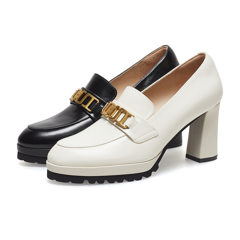 SKAP圣伽步女鞋2024秋季新款金属气质通勤舒适休闲高跟鞋女士单鞋