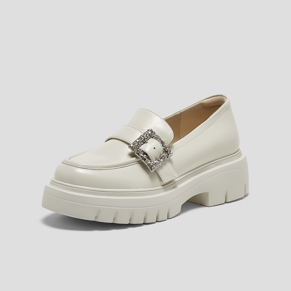 SKAP圣伽步女鞋2025春季新款气质通勤厚底装饰女休闲乐福鞋