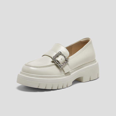 SKAP圣伽步女鞋2025春季新款气质通勤厚底装饰女休闲乐福鞋