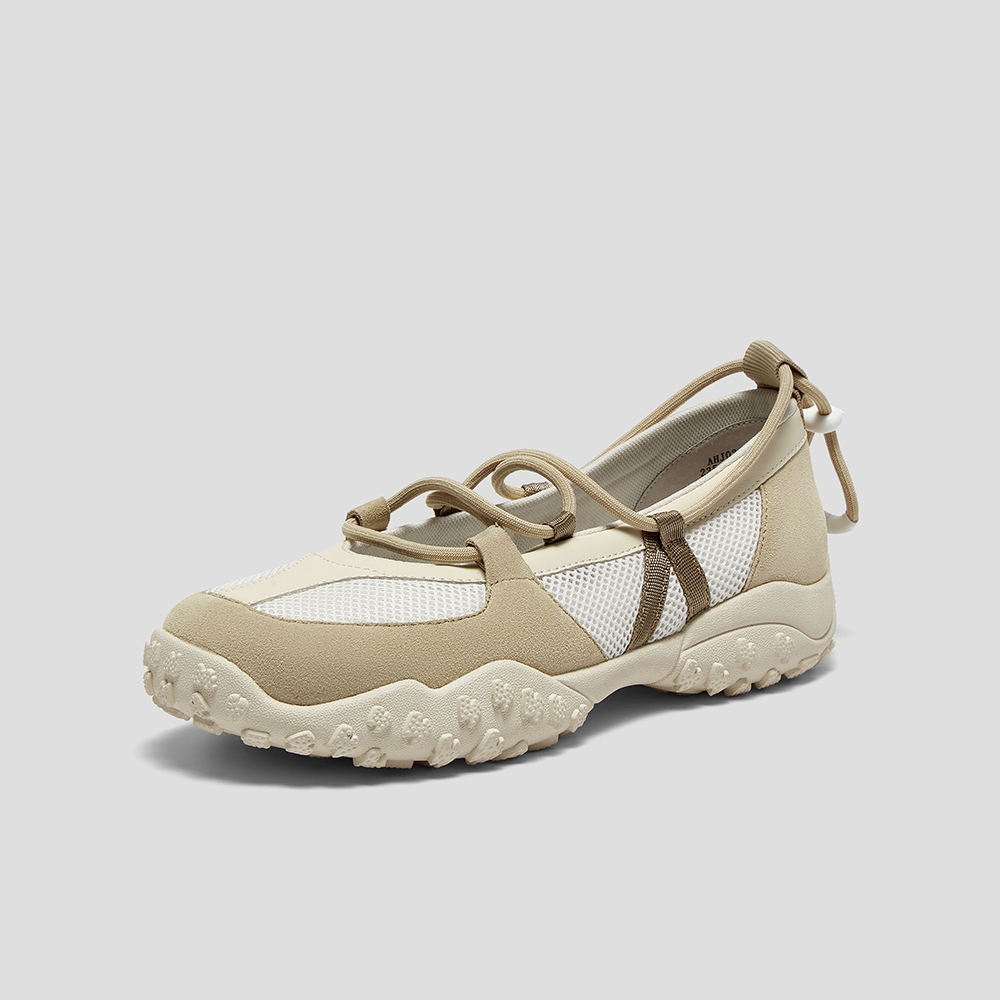 SKAP圣伽步女鞋2025秋季新款气质复古抽绳舒适拼色女款休闲芭蕾鞋