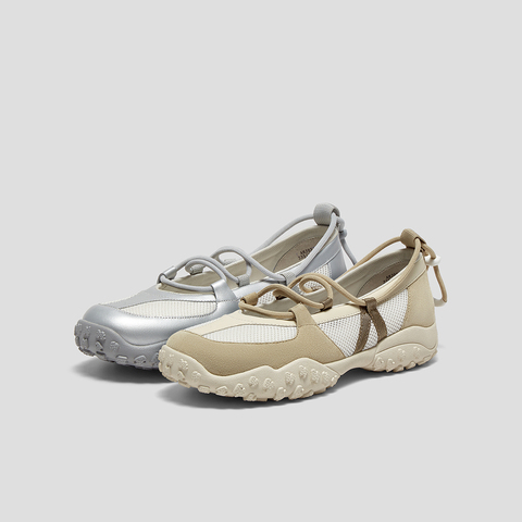 SKAP圣伽步女鞋2025秋季新款气质复古抽绳舒适拼色女款休闲芭蕾鞋