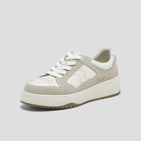 SKAP圣伽步女鞋2025秋季新款板鞋厚底系带日常拼色舒适女款休闲鞋