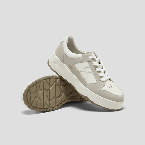 SKAP圣伽步女鞋2025秋季新款板鞋厚底系带日常拼色舒适女款休闲鞋