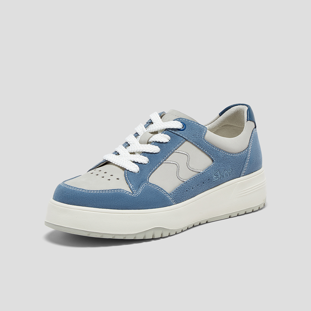 SKAP圣伽步女鞋2025秋季新款板鞋厚底系带日常拼色舒适女款休闲鞋