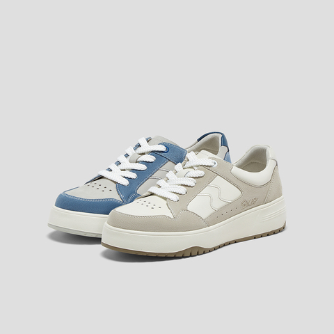 SKAP圣伽步女鞋2025秋季新款板鞋厚底系带日常拼色舒适女款休闲鞋