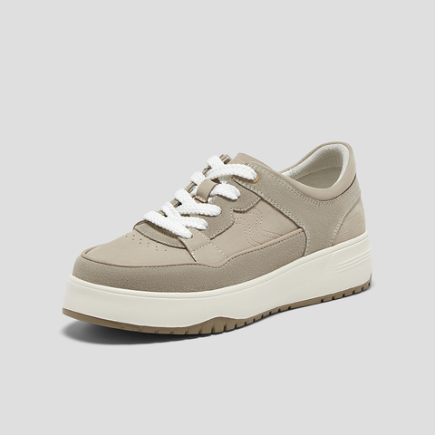 SKAP圣伽步女鞋2025秋季新款板鞋日常简约厚底舒适系带女款休闲鞋