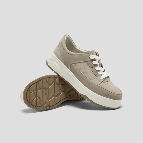 SKAP圣伽步女鞋2025秋季新款板鞋日常简约厚底舒适系带女款休闲鞋