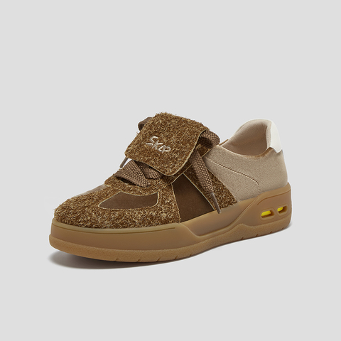 SKAP圣伽步女鞋2025秋季新款德训鞋轻便增高翻盖复古拼接女休闲鞋