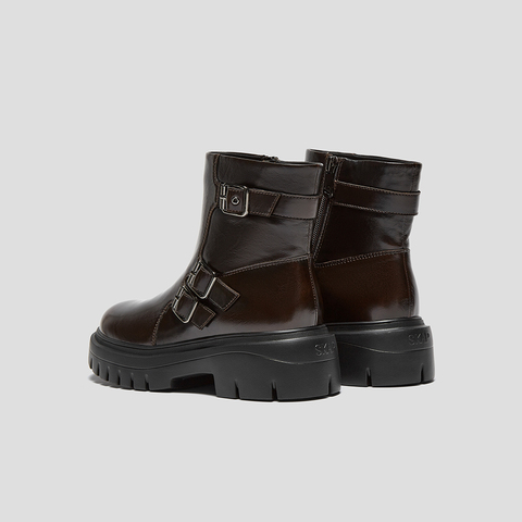 SKAP圣伽步女鞋2025冬季新款复古短靴增高搭扣舒适短筒女款休闲靴