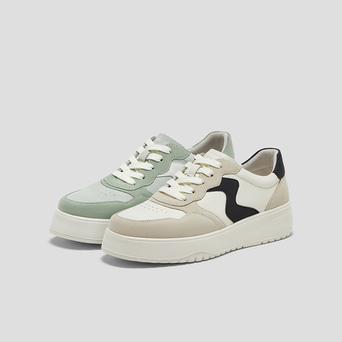 SKAP圣伽步女鞋2025春季新款板鞋时尚简约厚底系带舒适女休闲鞋