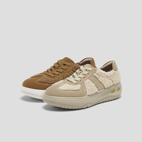 SKAP圣伽步女鞋2025秋季新款毛毛鞋保暖舒适轻便拼接女款休闲鞋